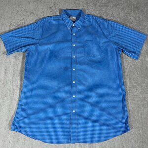 LL Bean Button Down Short Sleeve Shirt Men XL Tall Blue Traditional Fit Flannel